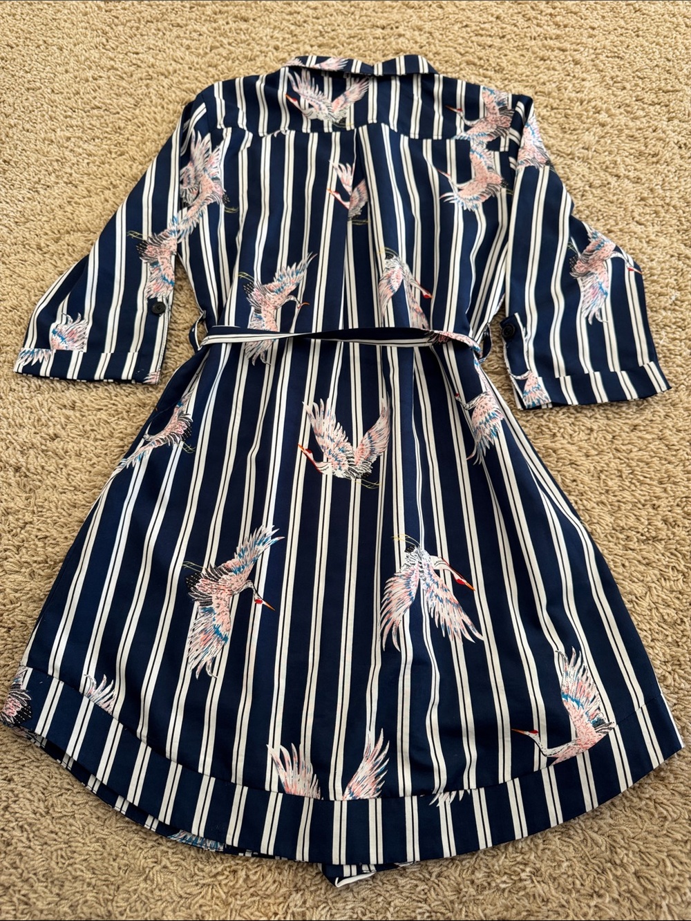 L.A. Soul Womens Navy Striped Button-Front Shirt Dress Cover-up Crane Print, M - Picture 9 of 14